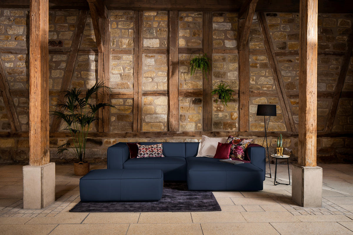 HOCKER in Leder Blau  - Blau/Schwarz, Modern, Leder/Kunststoff (120/39/60cm) - W.Schillig