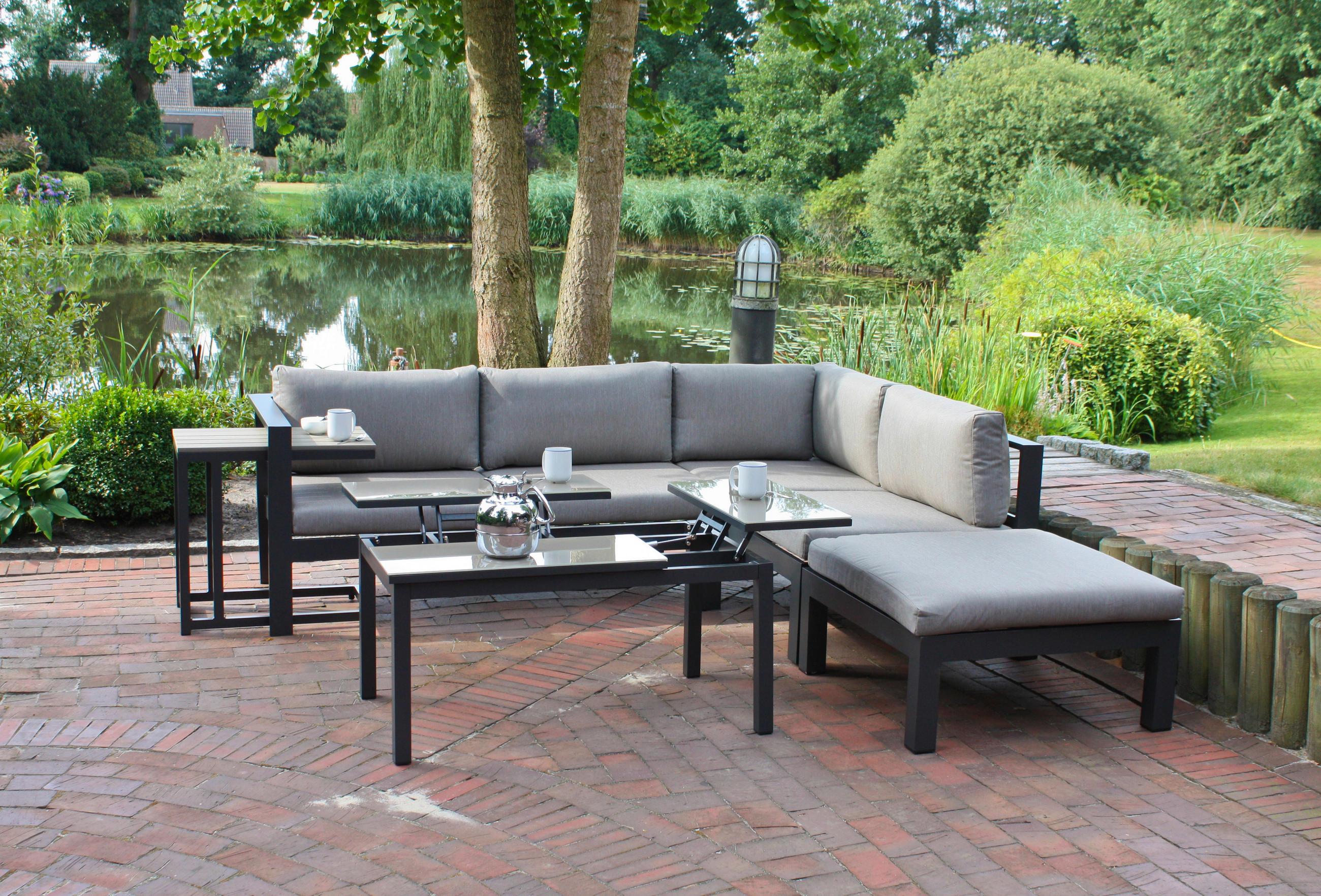 LOUNGEGARNITUR Aluminium  - Anthrazit/Grau, Basics, Glas/Kunststoff (177/65,5/247cm) - Gardenson