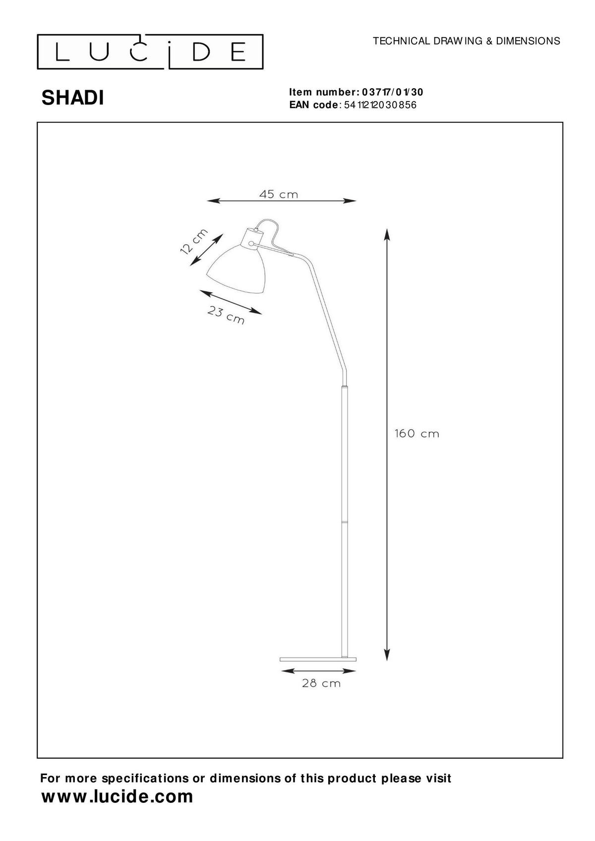 STEHLEUCHTE 28/45/160 cm    - KONVENTIONELL, Metall (28/45/160cm) - Lucide