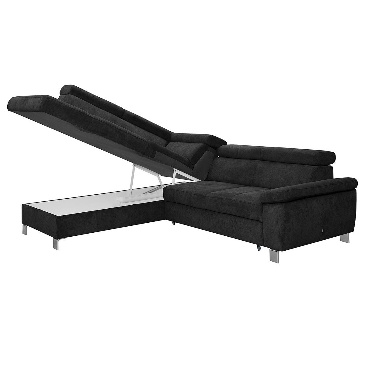 ECKSOFA Schwarz Mikrofaser  - Chromfarben/Schwarz, Design, Textil/Metall (208/248cm) - Livetastic