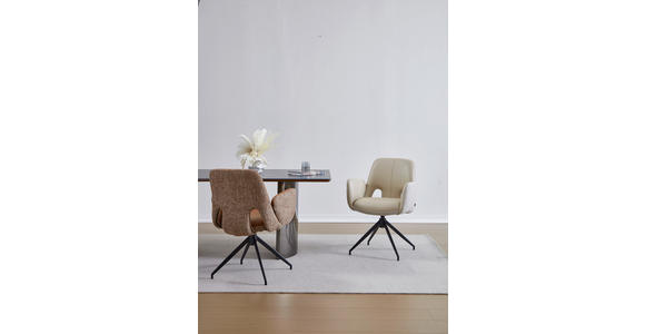 ARMLEHNSTUHL  Sitzfläche 360° drehbar, automatische Rückholfunktion Leinenoptik Echtleder  - Beige/Schwarz, Design, Leder/Textil (60/85/62cm) - Dieter Knoll