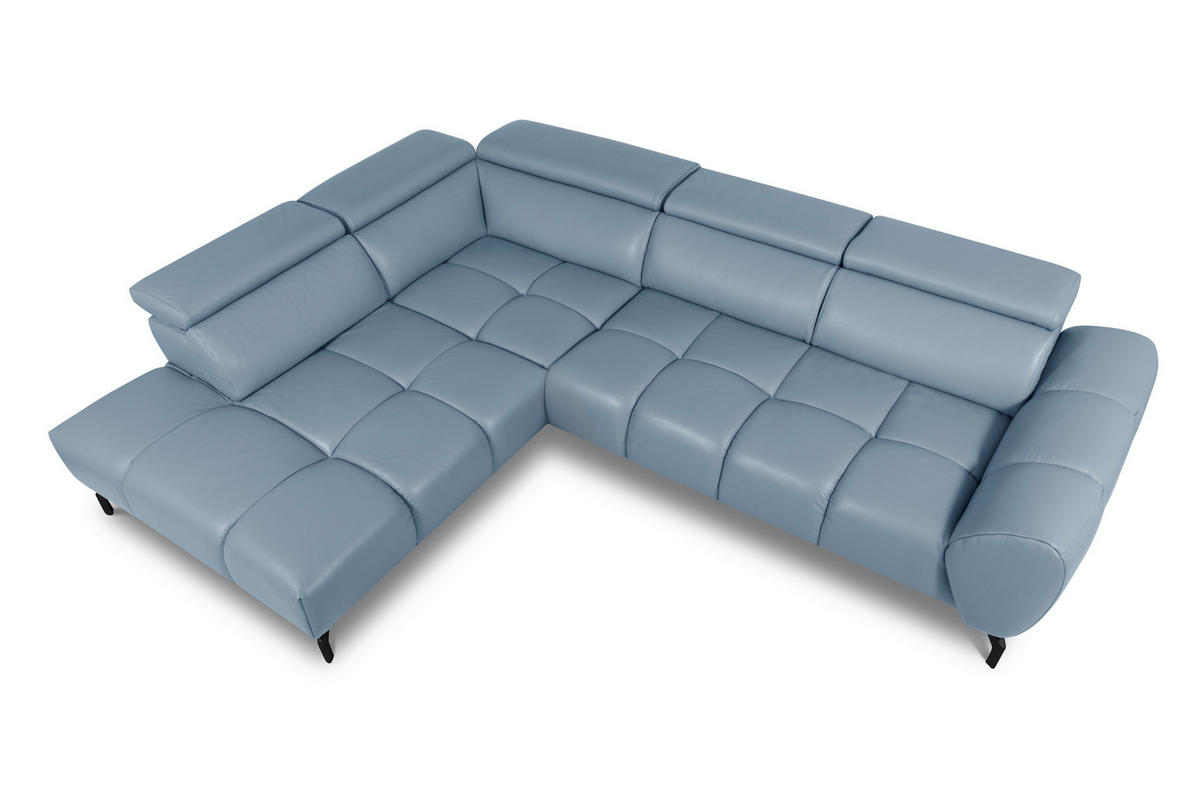 ECKSOFA AERO Graublau Echtleder Rücken echt, Kopfteilverstellung  - Graublau/Schwarz, MODERN, Leder/Metall (294/224cm) - Celina Home