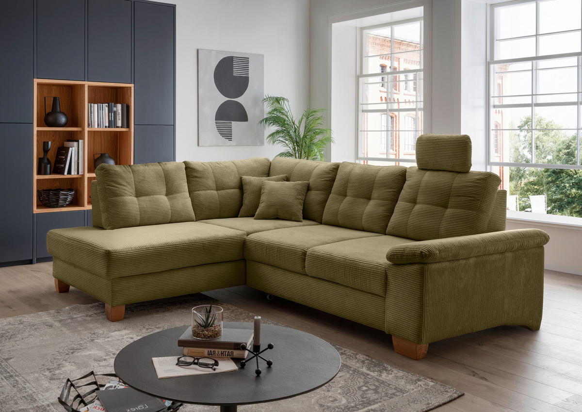 ECKSOFA in Cord Olivgrün  - Naturfarben/Olivgrün, Modern, Holz/Textil (206/274cm) - Livetastic