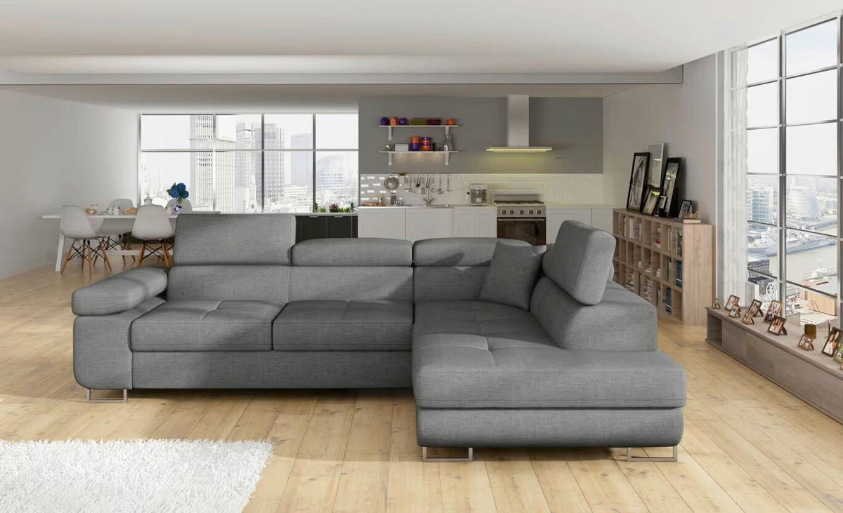 ECKSOFA  Grau Textilgeflecht  - Chromfarben/Grau, Design, Textil/Metall (272/203cm) - MID.YOU