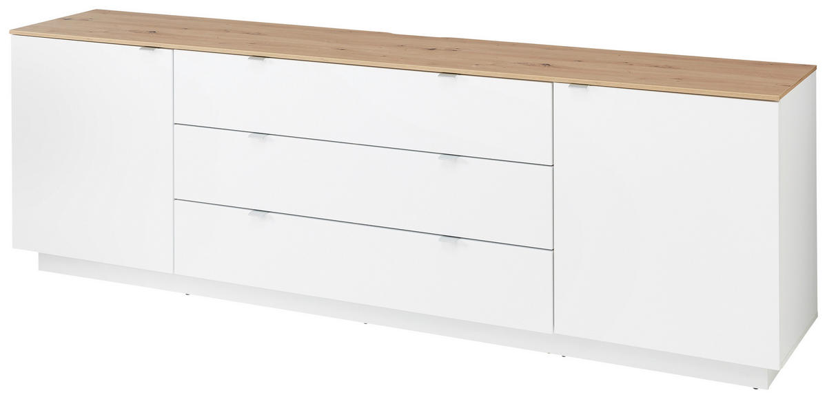NÍZKA KOMODA, biela, dub artisan, 240/77/44 cm - biela/strieborná, Design, kov/kompozitné drevo (240/77/44cm) - MID.YOU