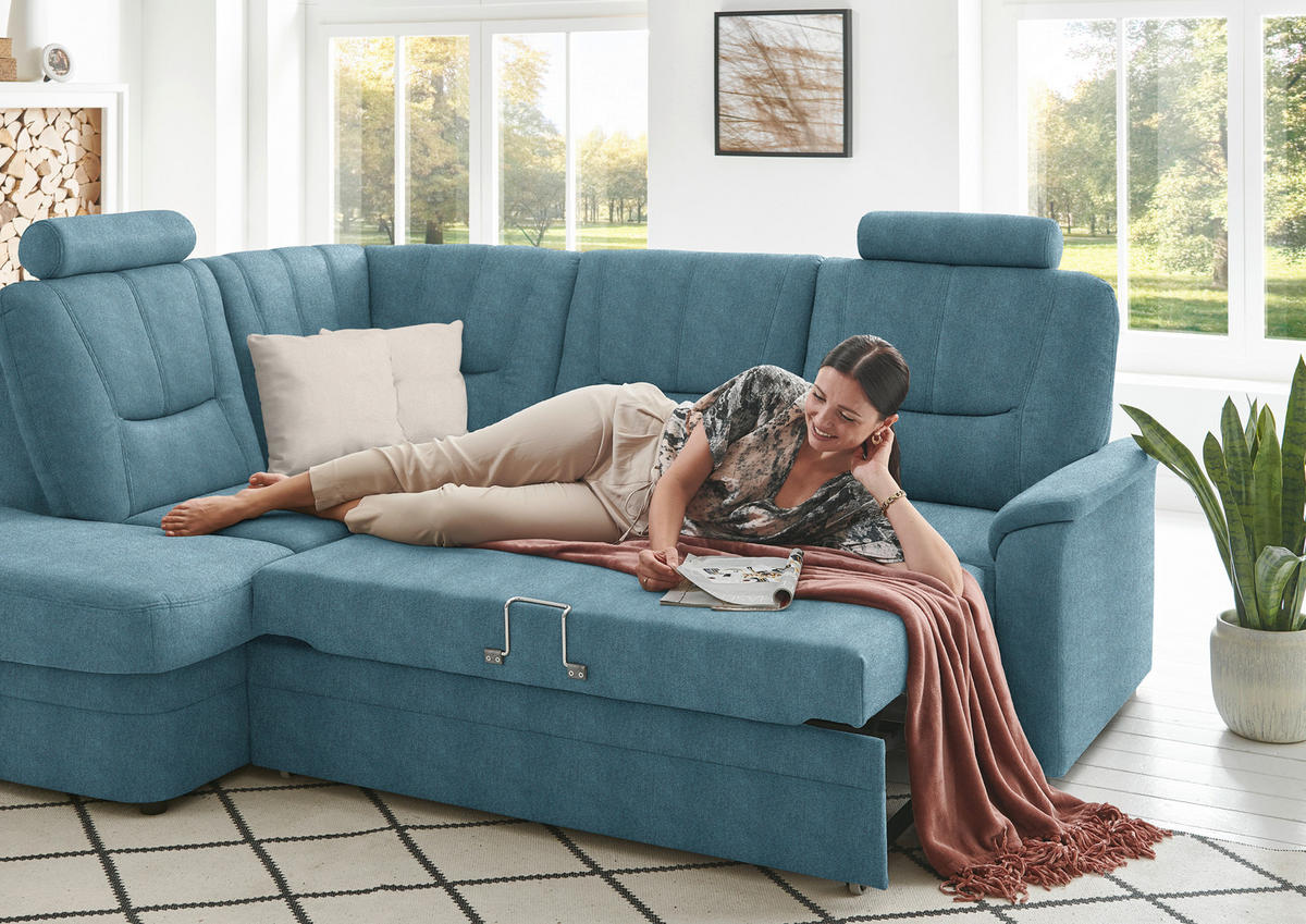 ECKSOFA  in Chenille Türkis  185/235 cm  - Türkis/Schwarz, KONVENTIONELL, Kunststoff/Textil (185/235cm) - Beldomo Comfort