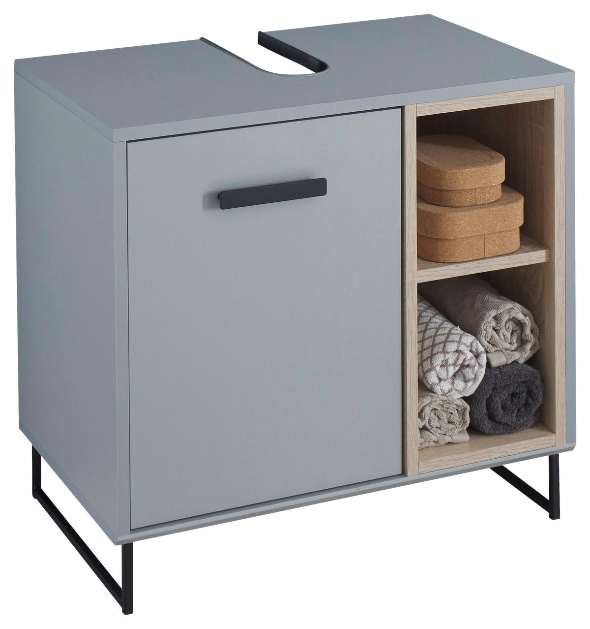 WASCHBECKENUNTERSCHRANK 65/60,5/38 cm  - Schwarz/Grau, Natur, Holzwerkstoff/Kunststoff (65/60,5/38cm) - home24