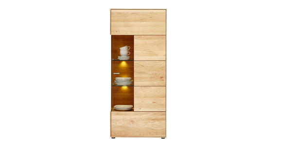 VITRINE in massiv Wildeiche Eichefarben - Edelstahlfarben/Eichefarben, Natur, Glas/Holz (70,7/164,2/40,9cm) - Valnatura
