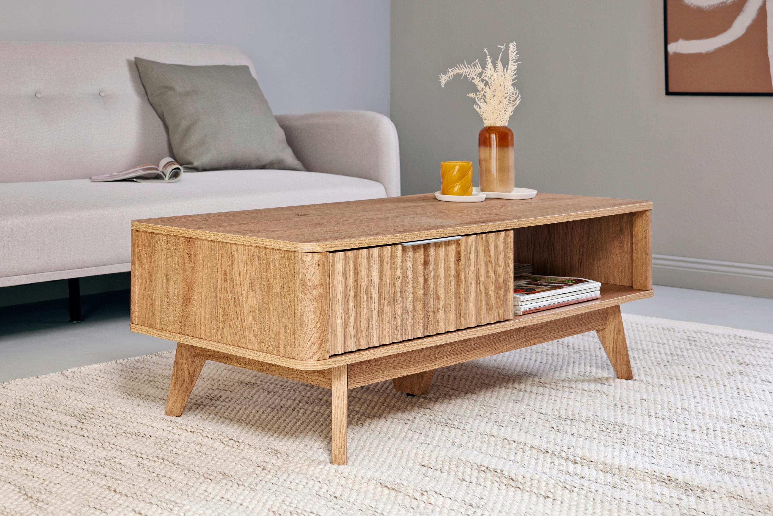 COUCHTISCH 110/55/44 cm Eichefarben  - Eichefarben/Silberfarben, MODERN, Holzwerkstoff/Metall (110/55/44cm) - Livetastic