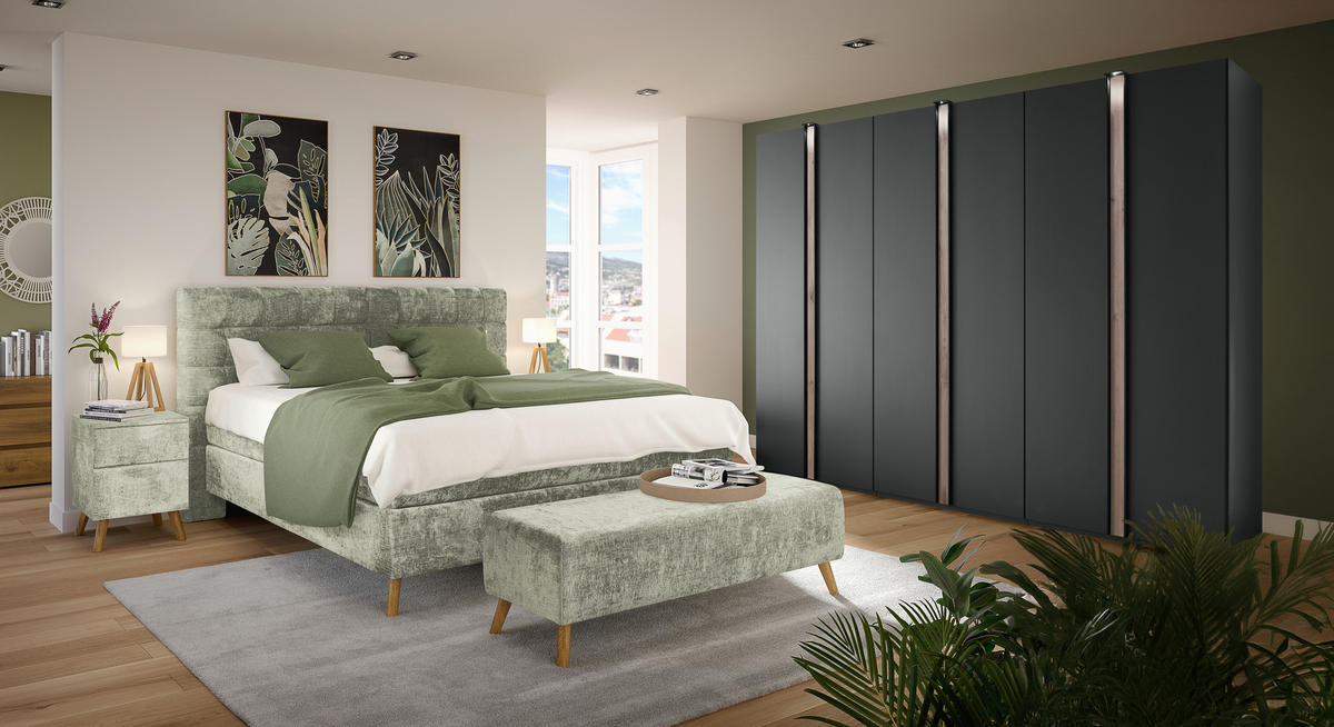 BOXSPRINGBETT 180/200 cm  in Hellgrün  - Eichefarben/Hellgrün, Design, Holz/Textil (180/200cm) - Esposa