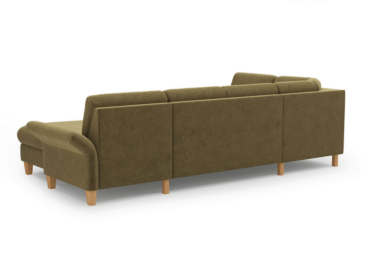 WOHNLANDSCHAFT Olivgrün Flachgewebe  - Eichefarben/Olivgrün, KONVENTIONELL, Holz/Textil (195/314/164cm) - Sit & More