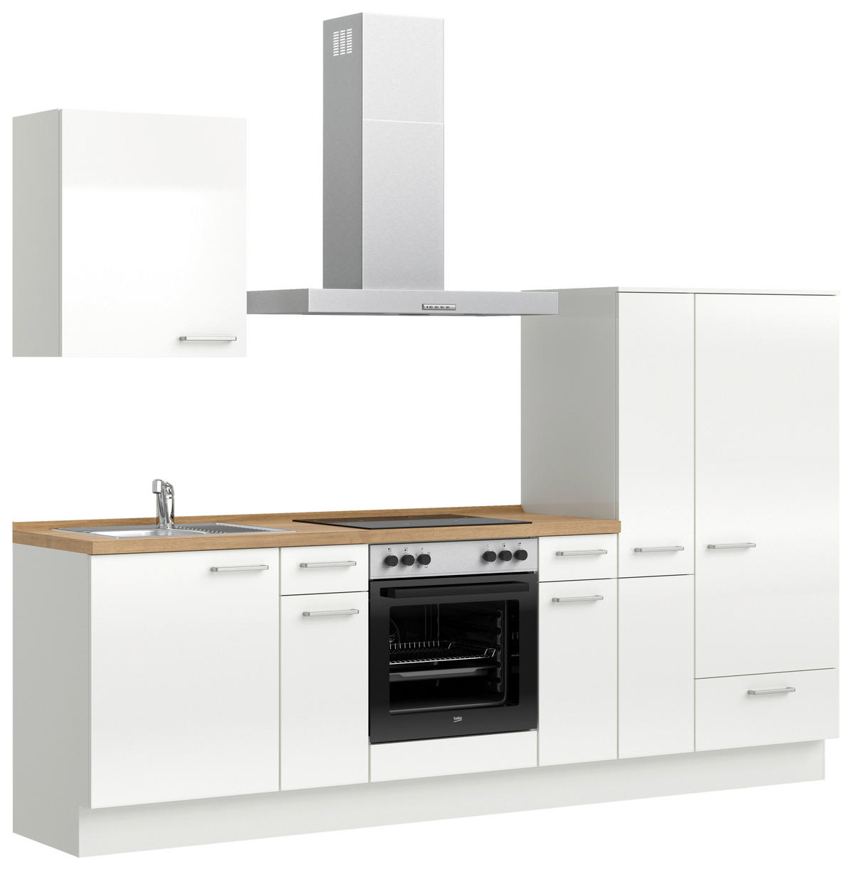 KÜCHENLEERBLOCK 270 cm   in Eichefarben, Weiß Hochglanz  - Edelstahlfarben/Eichefarben, MODERN, Holzwerkstoff/Metall (270cm) - Nobilia