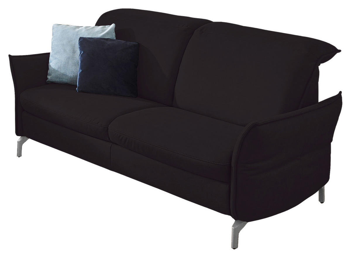 2,5-SITZER in Lederlook (vegan) Schwarz  - Schwarz/Nickelfarben, Modern, Textil/Metall (185/89/109cm) - Livetastic