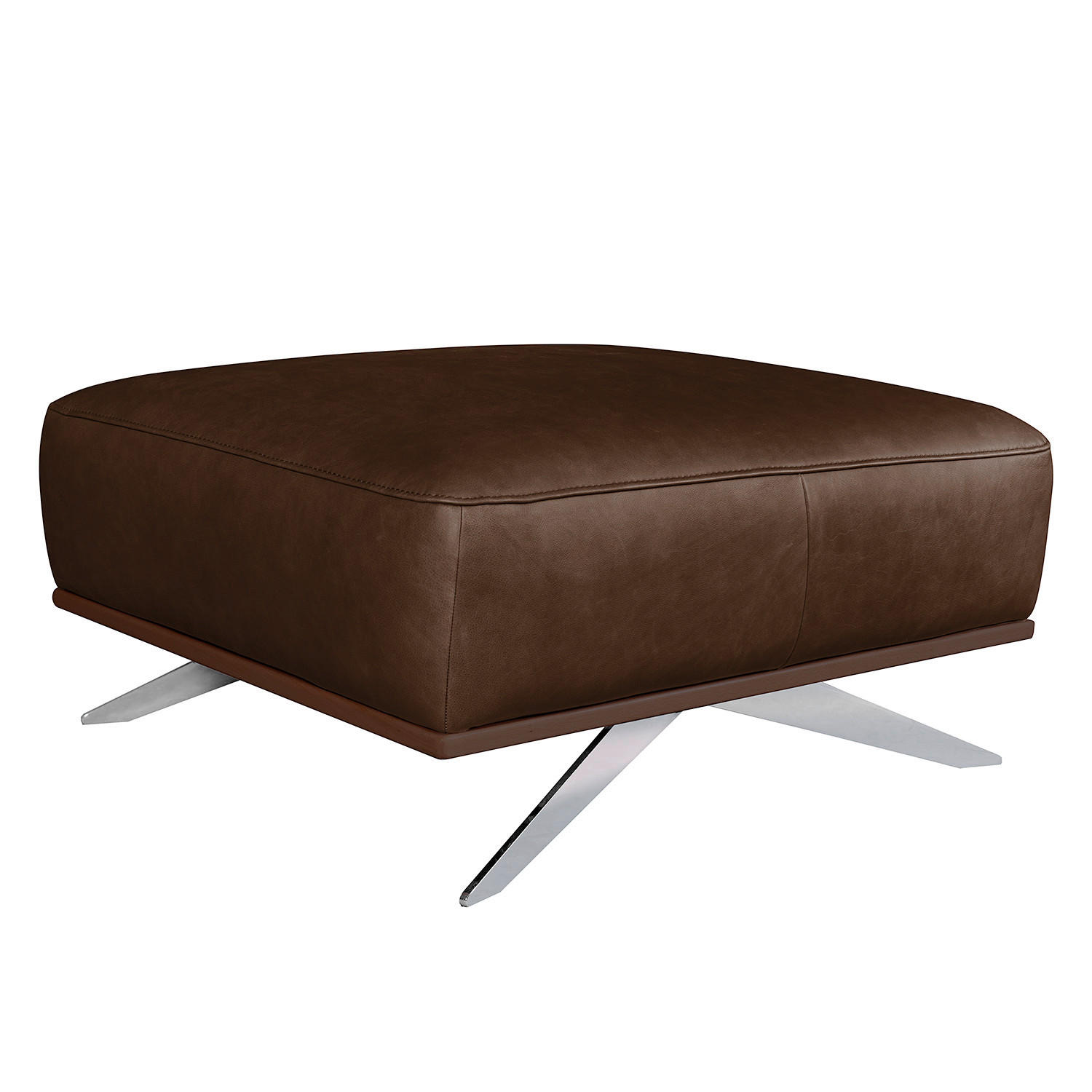 HOCKER in Leder Dunkelbraun  - Chromfarben/Dunkelbraun, Design, Leder/Metall (95cm) - Livetastic