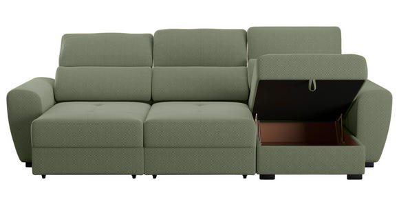 ECKSOFA in Velours Salbeigrün  - Salbeigrün/Schwarz, KONVENTIONELL, Kunststoff/Textil (285/177cm) - Carryhome
