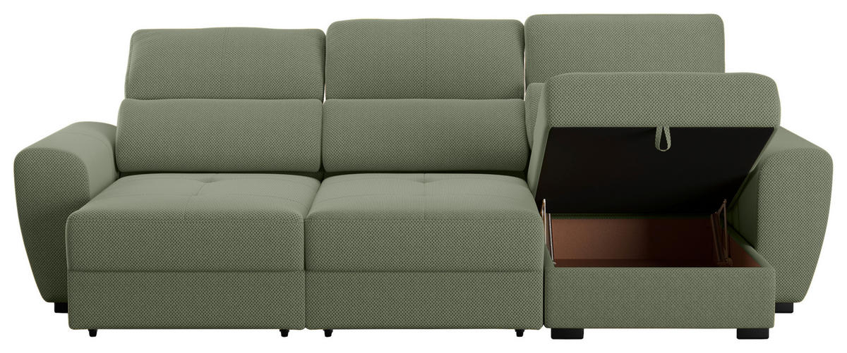ECKSOFA in Velours Salbeigrün  - Salbeigrün/Schwarz, Konventionell, Kunststoff/Textil (285/177cm) - MID.YOU