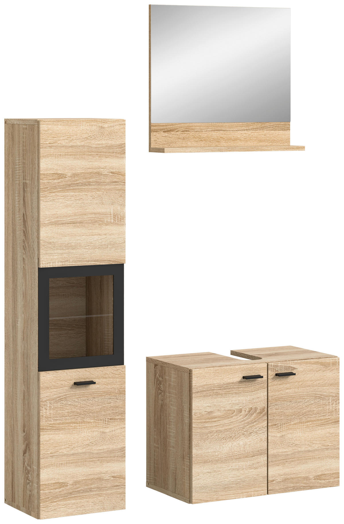 BADEZIMMER 3-teilig  in 87 cm  - Schwarz/Sonoma Eiche, MODERN, Glas/Holzwerkstoff (87cm) - MID.YOU
