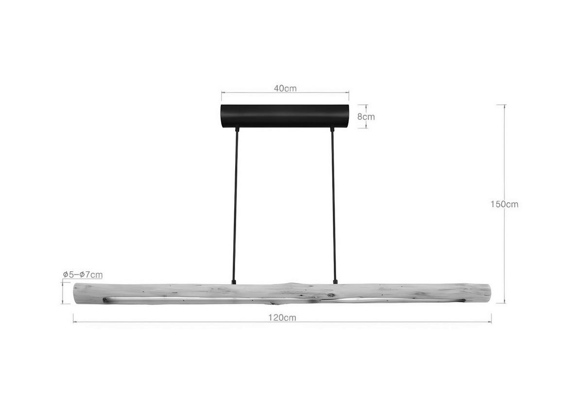 LED-HÄNGELEUCHTE 120/8/150 cm  - Schwarz/Naturfarben, Design, Holz/Holzwerkstoff (120/8/150cm) - Novel