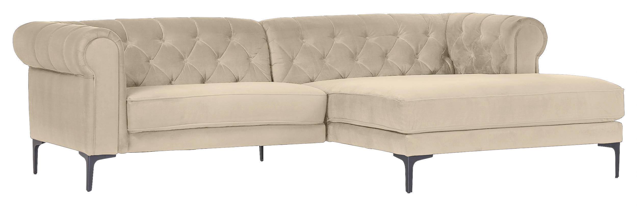 CHESTERFIELD-WOHNLANDSCHAFT Beige Samt - Beige/Schwarz, Design, Textil/Metall (260/155cm) - Carryhome