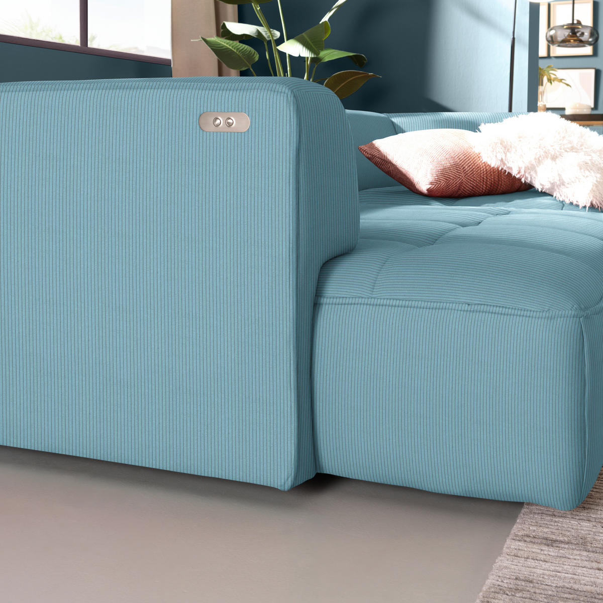 ECKSOFA Feincord Hellblau  - Schwarz/Hellblau, Design, Kunststoff/Textil (288/188cm) - Welnova