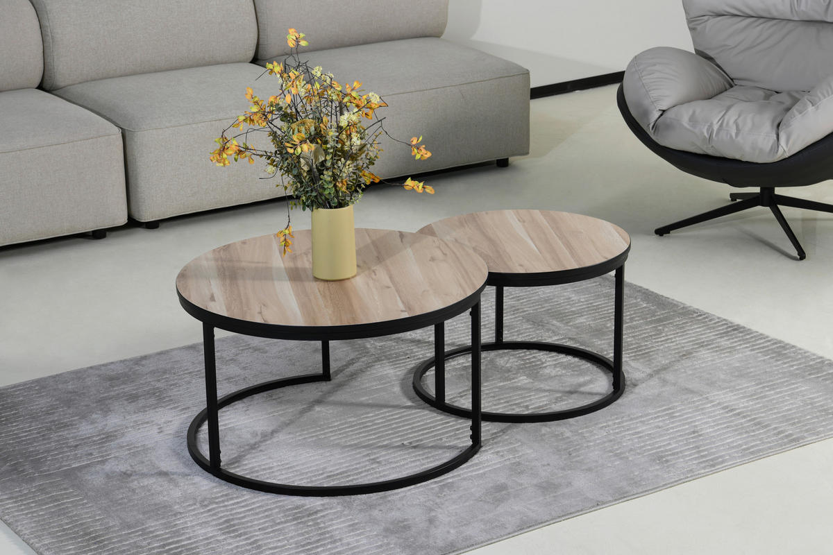 COUCHTISCHSET in Metall, Holzwerkstoff  - Eichefarben/Schwarz, Design, Holzwerkstoff/Metall (80/60/45/42/80/60cm) - MID.YOU