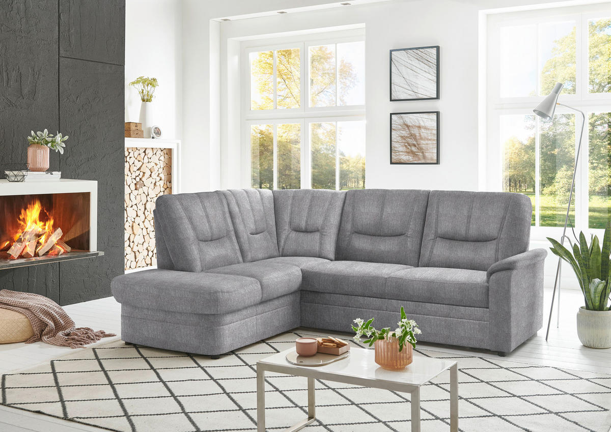 ECKSOFA Chenille Hellgrau  - Hellgrau/Schwarz, Konventionell, Kunststoff/Textil (185/235cm) - Beldomo Comfort