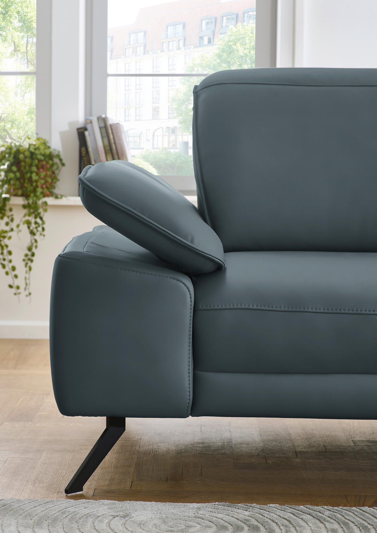 ECKSOFA in Echtleder Grau  332/193 cm  - Schwarz/Grau, Design, Leder/Metall (332/193cm) - Dieter Knoll