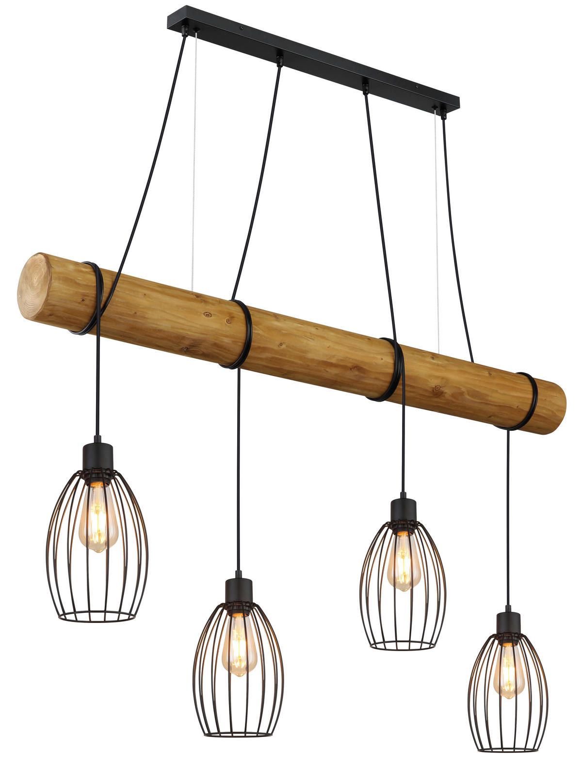 HÄNGELEUCHTE Berti 115/16/150 cm  - Schwarz/Braun, Design, Holz/Kunststoff (115/16/150cm) - Globo