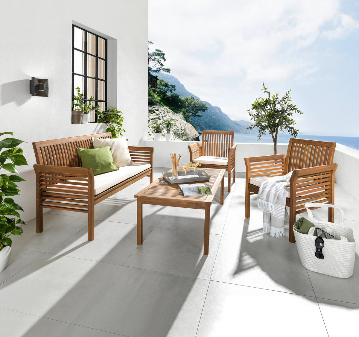 VRTNI SET   drvo, tekstil  prirodne boje, boje tikovine  - boje tikovine/prirodne boje, Romantično / ladanjski, drvo/tekstil (62/78/61,5cm) - Ambia Garden