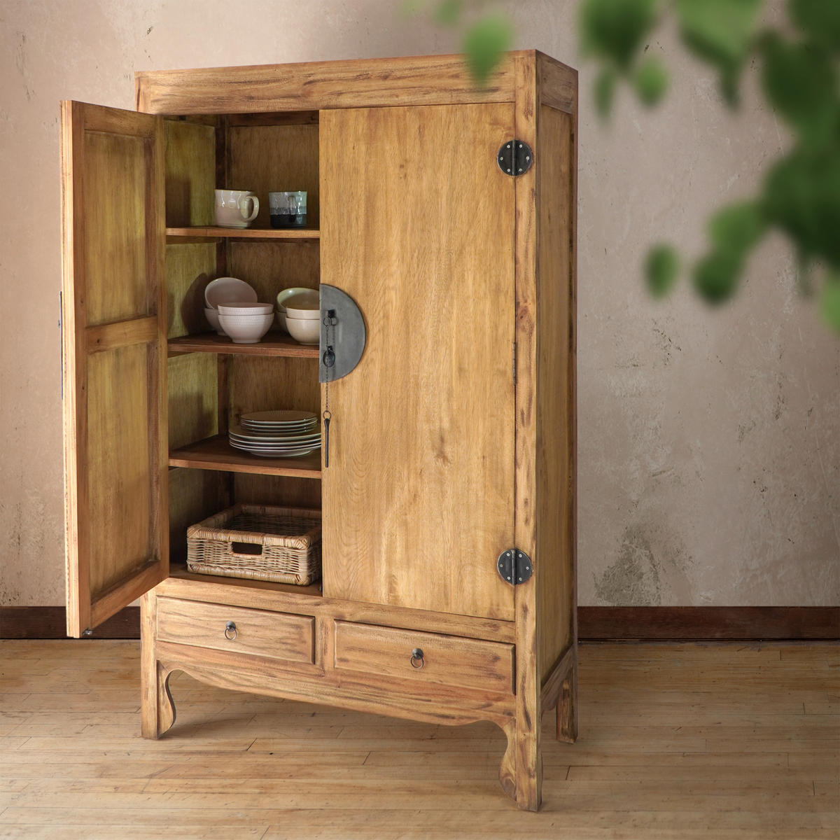 HOCHZEITSSCHRANK in massiv Mahagoni Naturfarben  - Schwarz/Naturfarben, LIFESTYLE, Holz/Metall (105/175/45cm) - Landscape