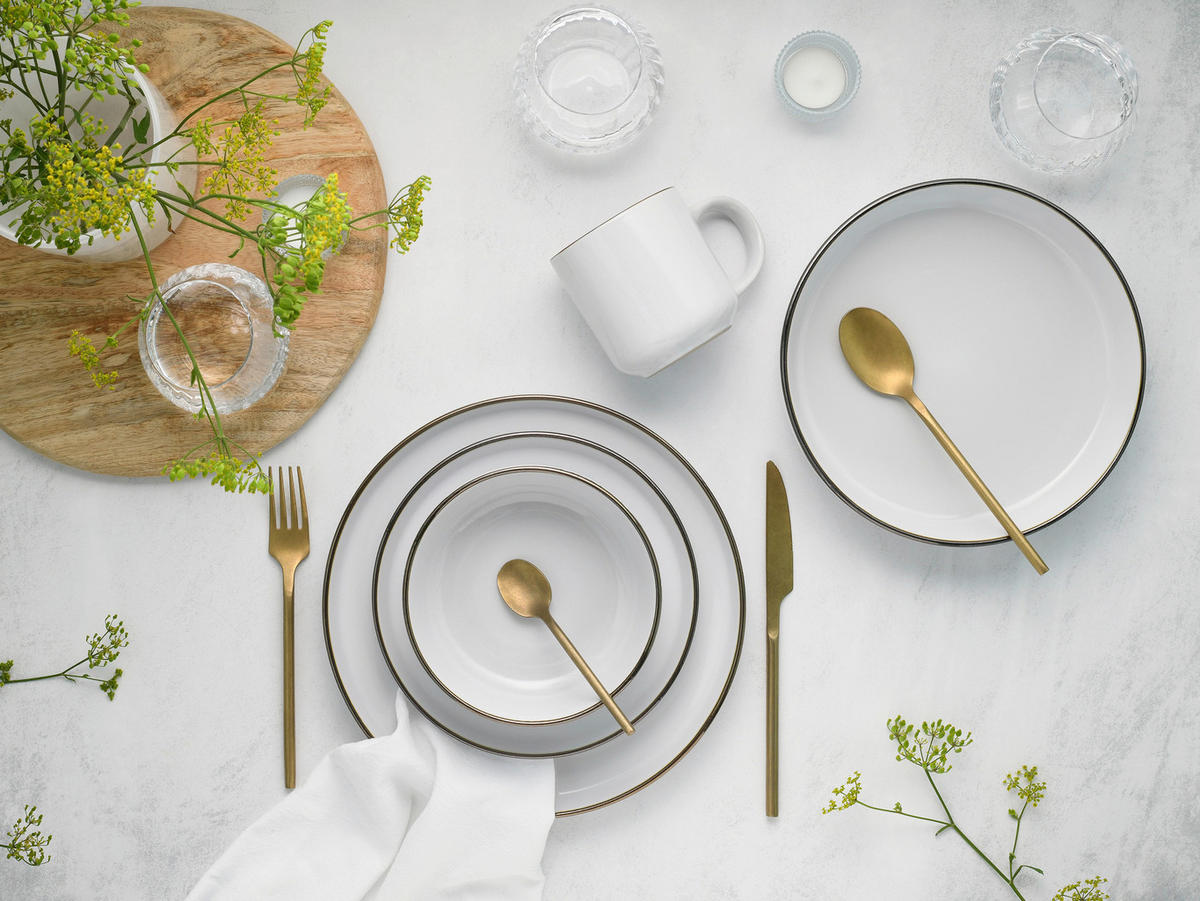 KOMBISERVICE Weiß, Goldfarben Nordic Festive Weiss 10-teilig 2 Personen  - Goldfarben/Weiß, Basics, Keramik - Creatable