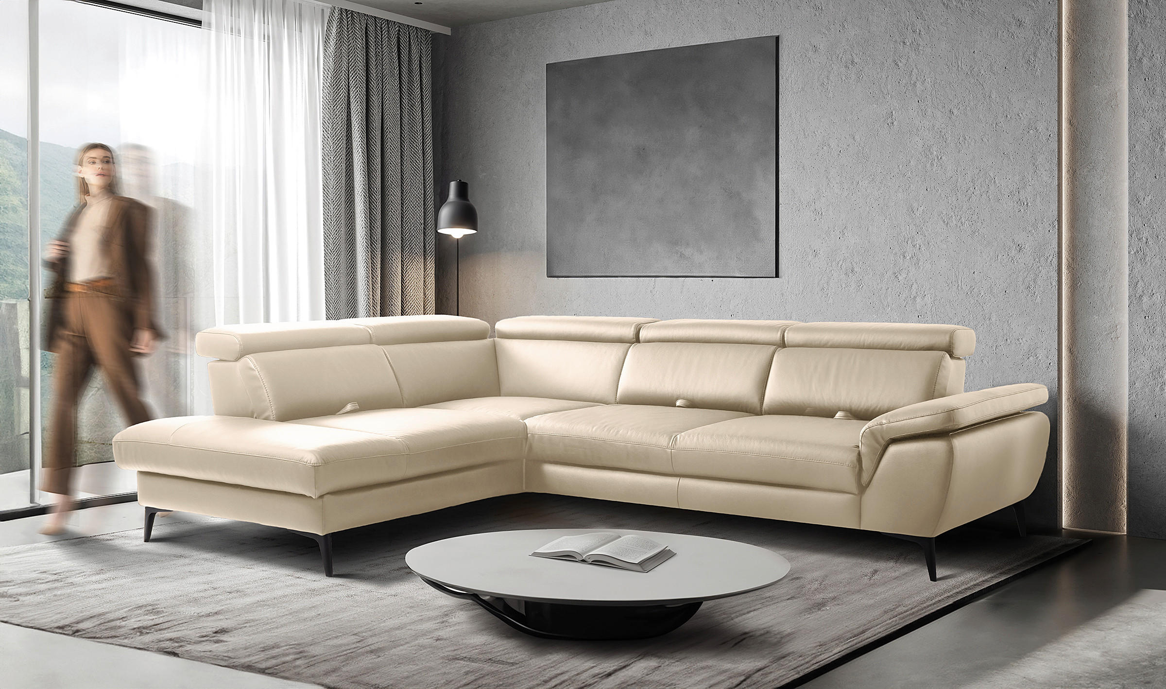 ECKSOFA  in Lederlook Echtleder Grau  220/274 cm  - Schwarz/Grau, Design, Leder/Textil (220/274cm) - Livetastic