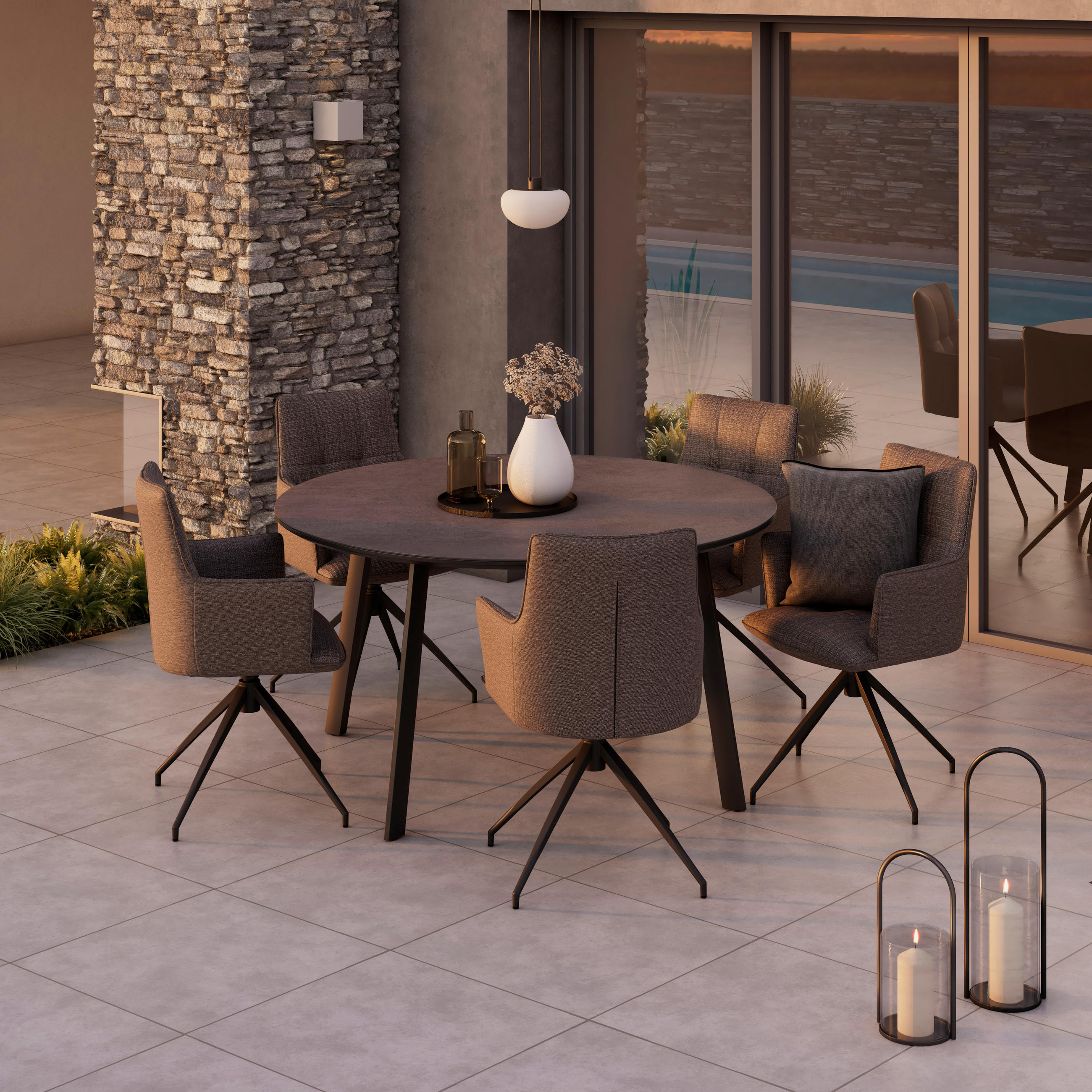 GARTENTISCH 140/140/75 cm Metall, Glas, Keramik rund  - Anthrazit, Design, Glas/Keramik (140/140/75cm) - Ambia Garden