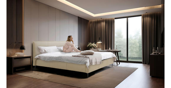 POLSTERBETT gepolstertes Kopfteil, Lattenrost, Bettkasten Beige 200/200 cm  - Beige/Schwarzchrom, KONVENTIONELL, Leder/Holz (200/200cm) - Esposa