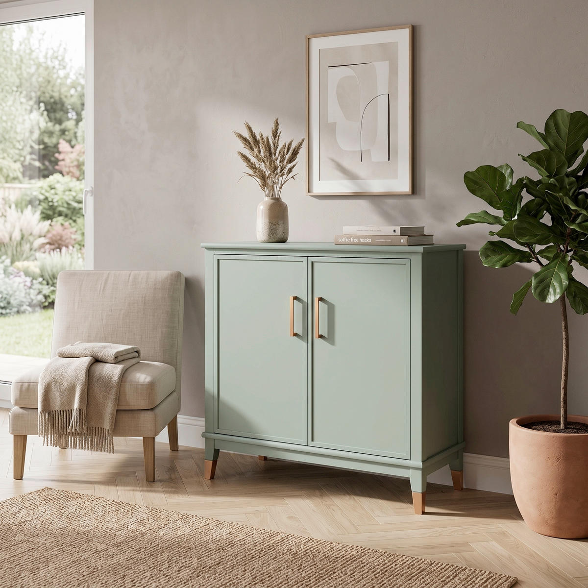 HIGHBOARD Westerleigh 86/85/41 cm  - Goldfarben/Hellgrün, Design, Holzwerkstoff/Metall (86/85/41cm) - MID.YOU