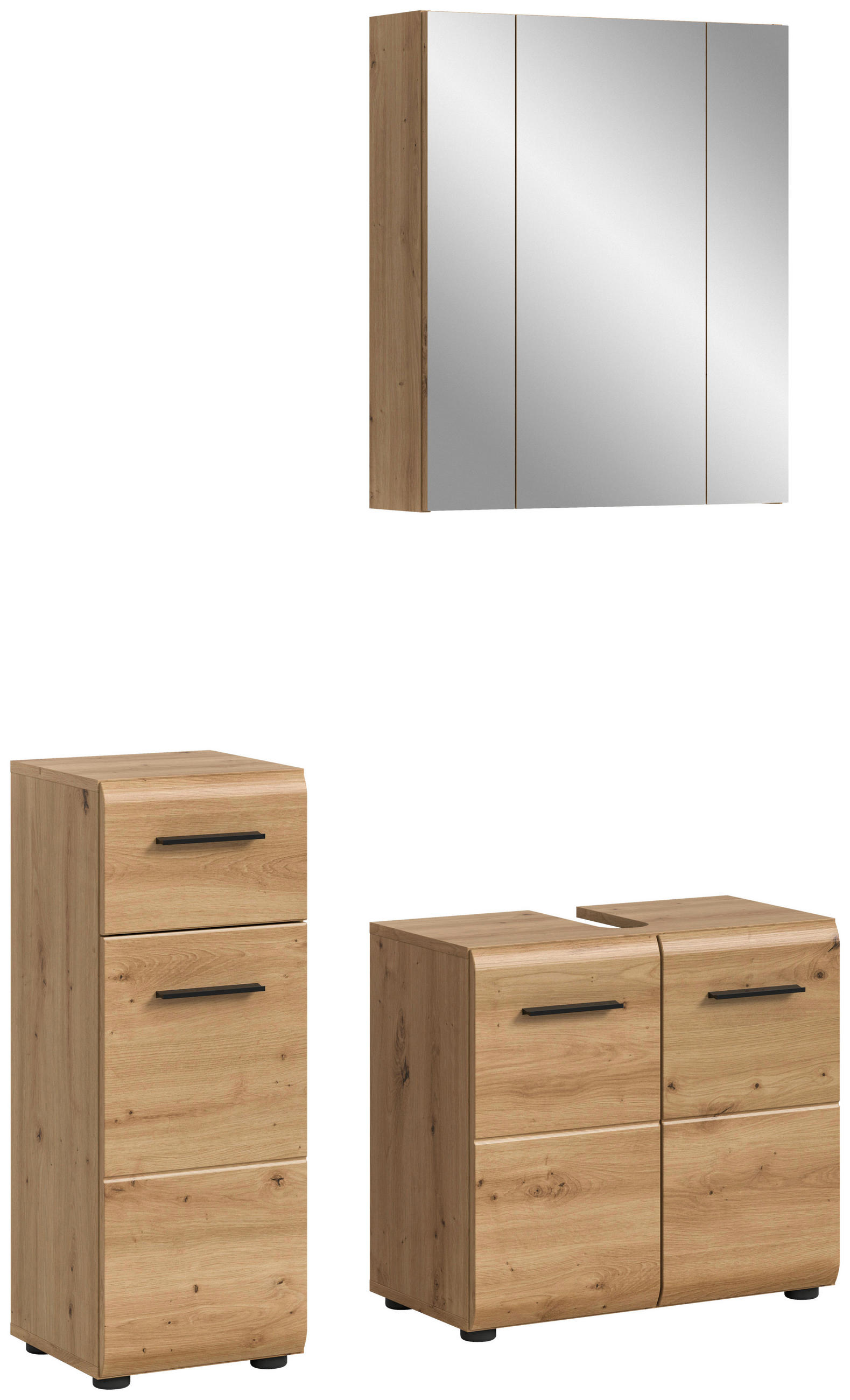 Baie 3 piese, 90 cm - stejar Artisan/negru, Basics, plastic/material pe bază de lemn (90cm) - MID.YOU
