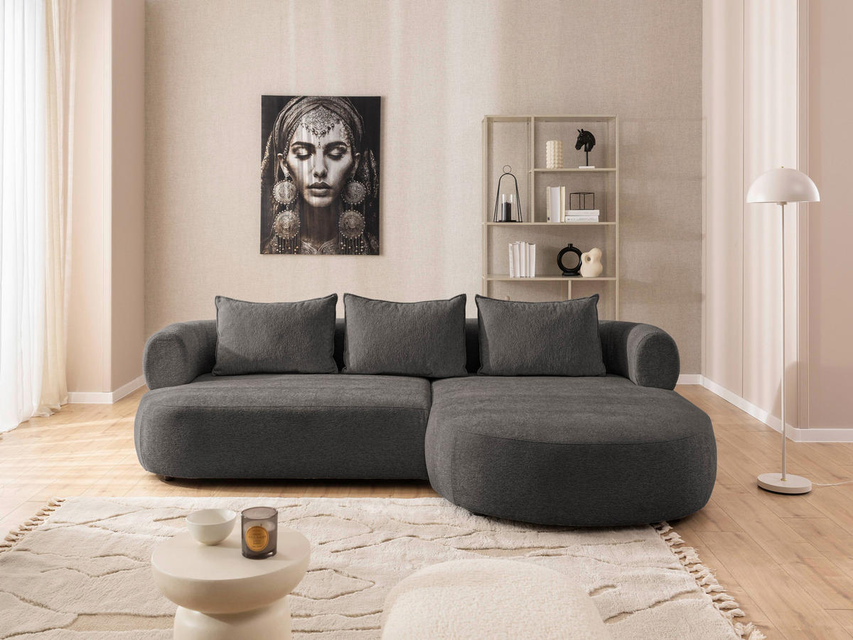 ECKSOFA in Chenille Anthrazit  - Anthrazit/Schwarz, Design, Kunststoff/Textil (256/156cm) - Livetastic