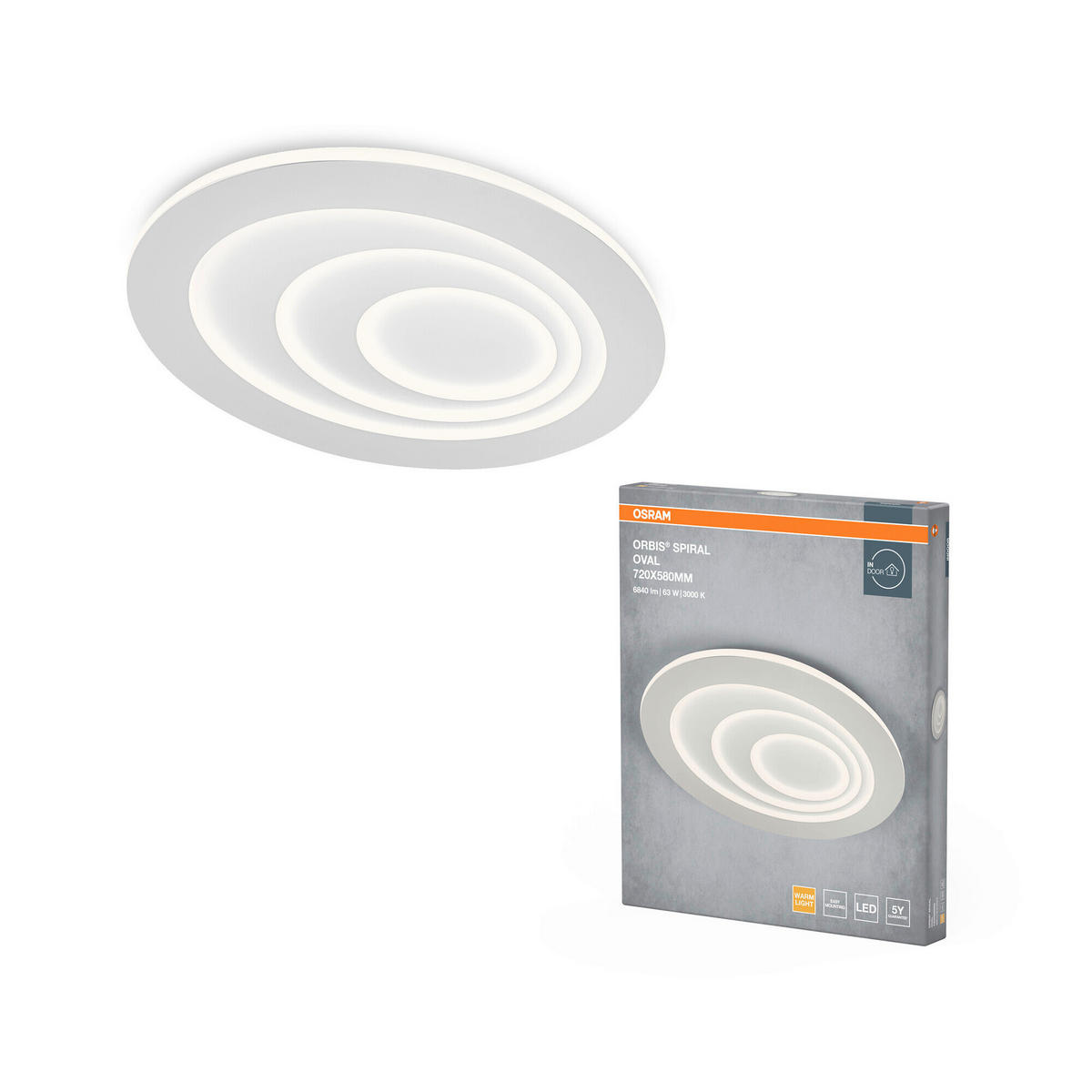 LED-DECKENLEUCHTE Orbis Spiral Oval 72/58/5,6 cm   - Weiß, Design, Kunststoff/Metall (72/58/5,6cm) - Osram