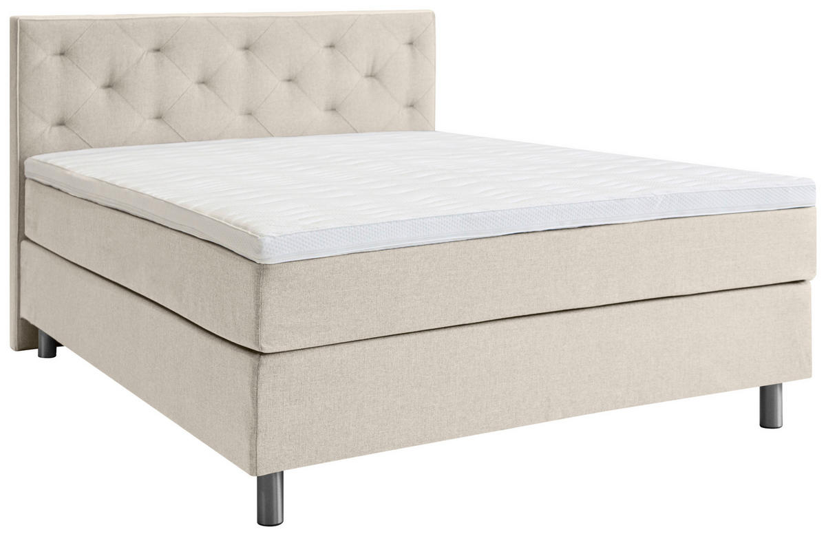 BOXSPRINGBETT 160/200 cm  in Beige  - Beige/Alufarben, Konventionell, Textil/Metall (160/200cm) - Welnova