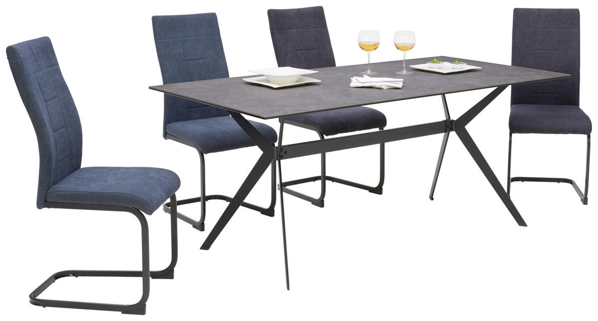 ESSTISCH in Metall, Keramik 180/90/75 cm  - Schwarz/Grau, Design, Keramik/Metall (180/90/75cm) - Hom`in