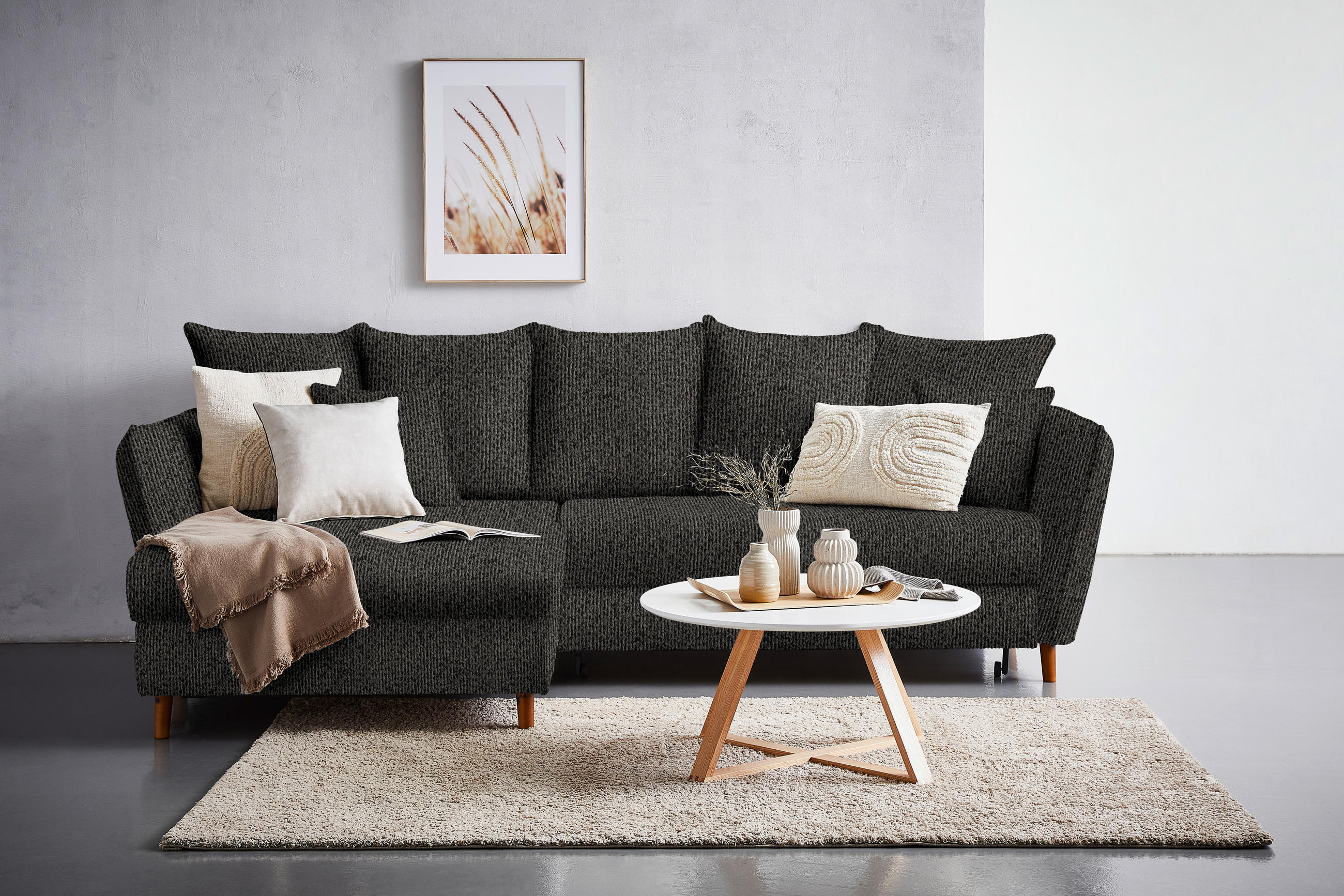 HÖRNSOFFA i chenille antracit  - antracit/ekfärgad, Klassisk, trä/textil (284/162cm) - MID.YOU