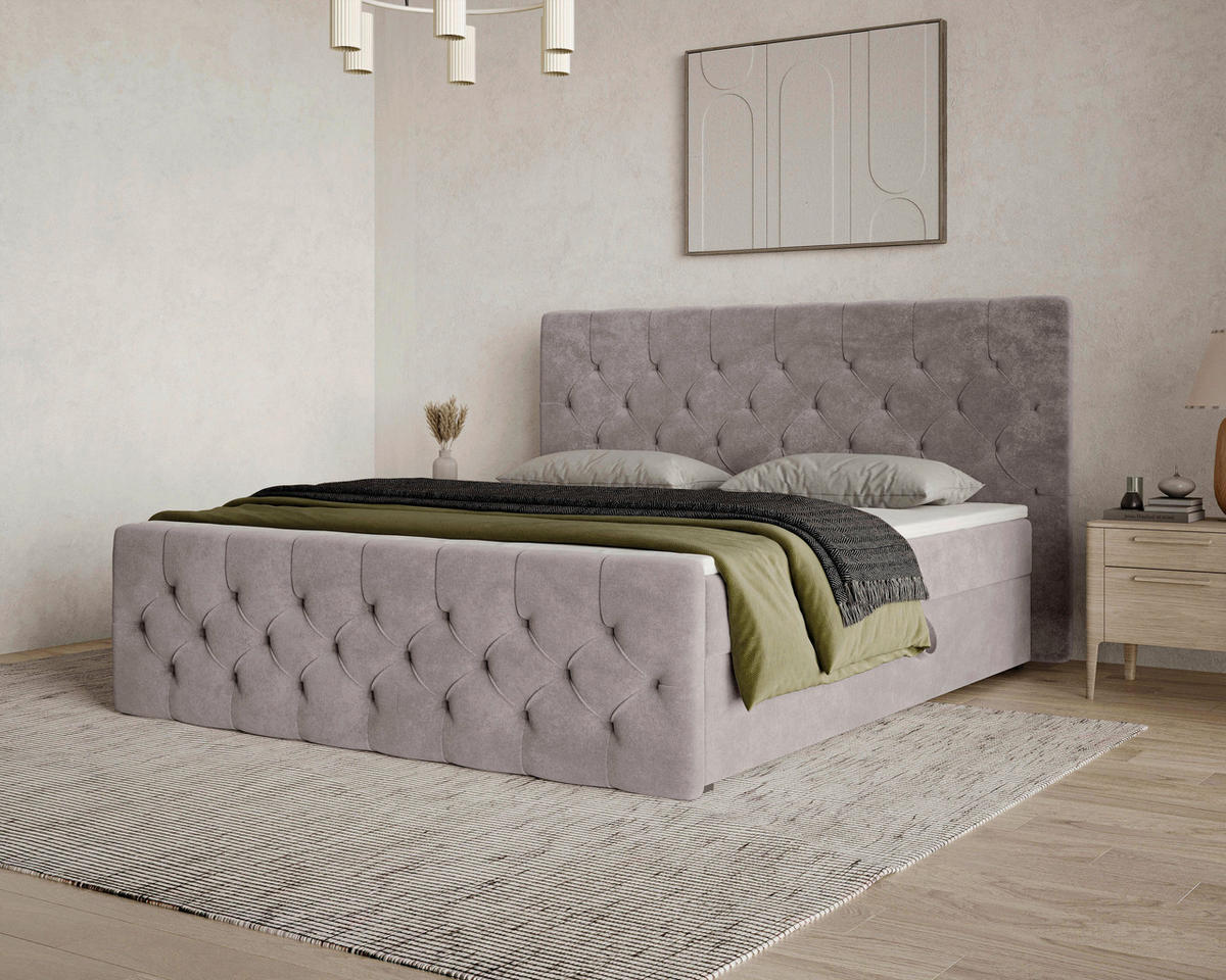 BOXBETT 140/200 cm,  in Taupe, Bettkasten, Topper, H2 + H3 = mittel + fest  - Taupe/Schwarz, MODERN, Holz/Kunststoff (140/200cm) - MID.YOU