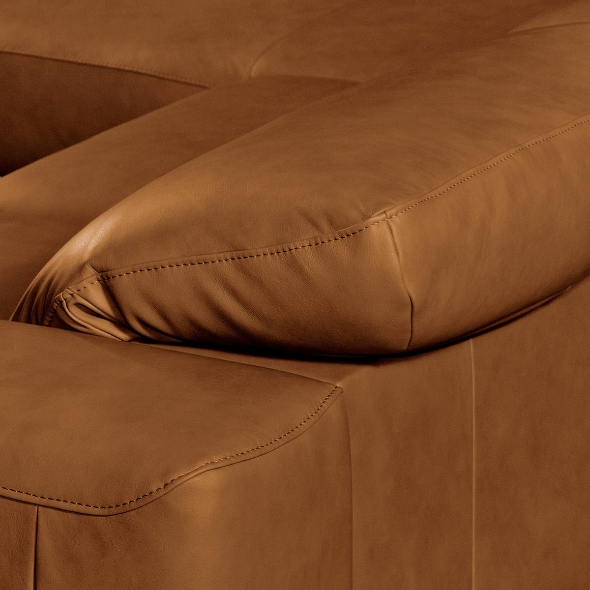 ECKSOFA Cognac Echtleder Rücken echt, Kopfteilverstellung  - Cognac/Schwarz, Design, Leder/Metall (187/295cm) - Livetastic