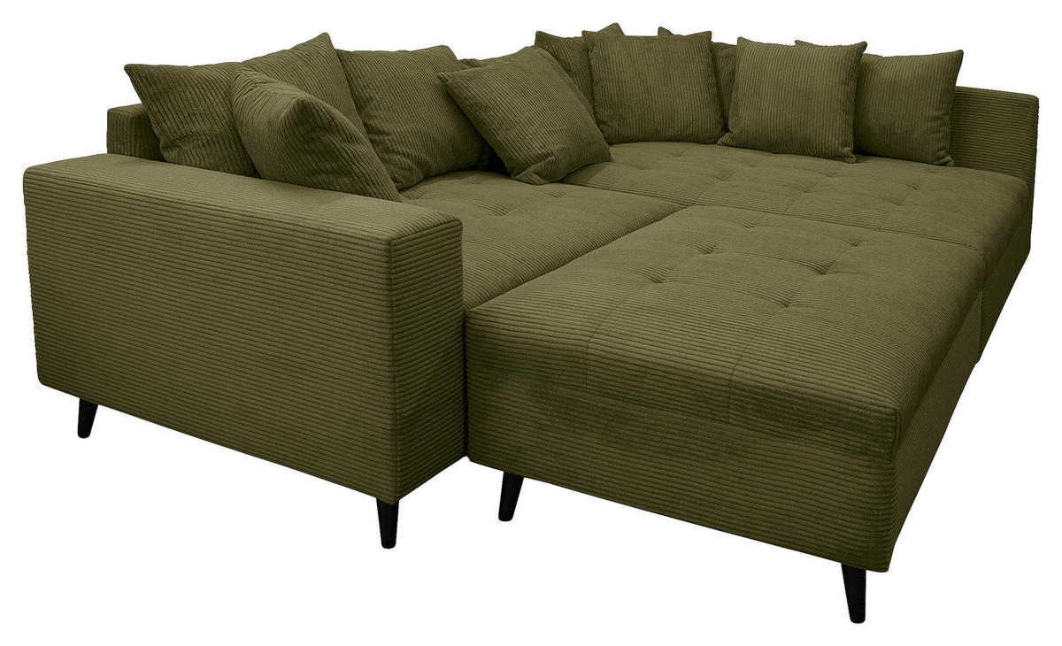 Ecksofa inkl. Hocker tekstil  maslinasto zelena   - maslinasto zelena/crna, Design, tekstil/drvo (247/174cm) - MID.YOU