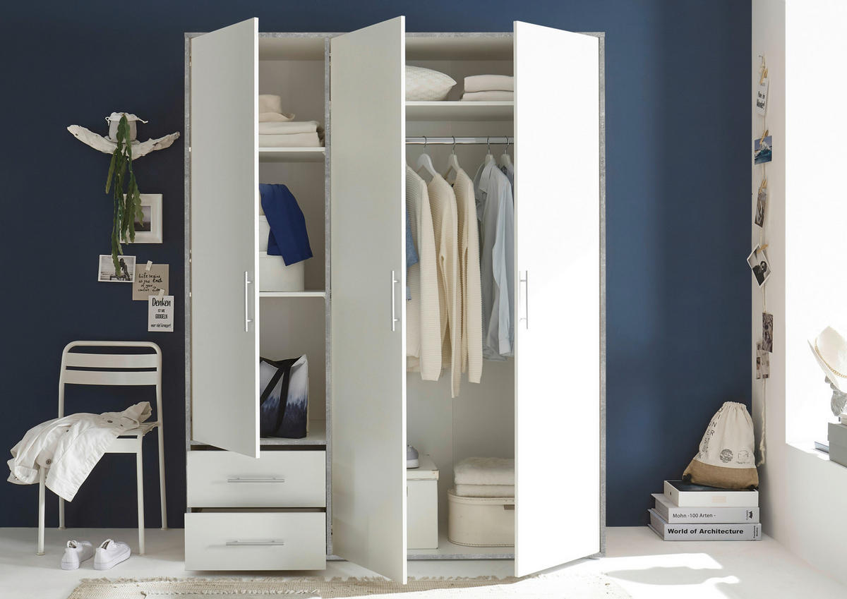 DREHTÜRENSCHRANK in Weiss, Hellgrau  - Weiss/Hellgrau, Konventionell, Holzwerkstoff/Kunststoff (155/195/60cm) - Carryhome