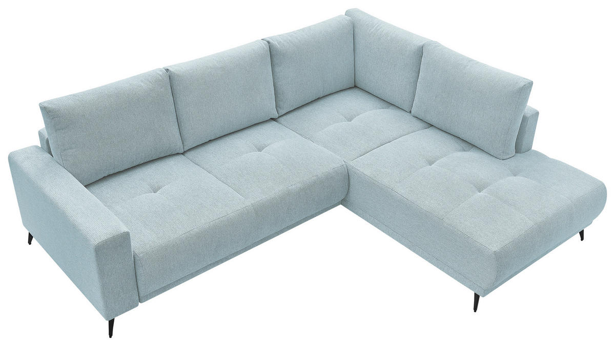 ECKSOFA RAFAEL Hellblau Struktur Rückenkissen, Bettkasten  - Schwarz/Hellblau, Design, Textil/Metall (269/218cm) - P & B