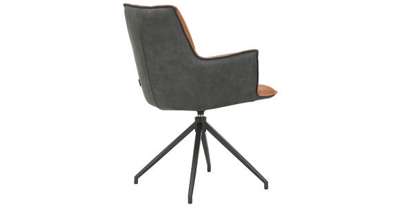 ARMLEHNSTUHL in Eisen Mikrofaser Echtleder pigmentiert - Cognac/Schwarz, Design, Leder/Textil (60,5/89,5/63cm) - Novel