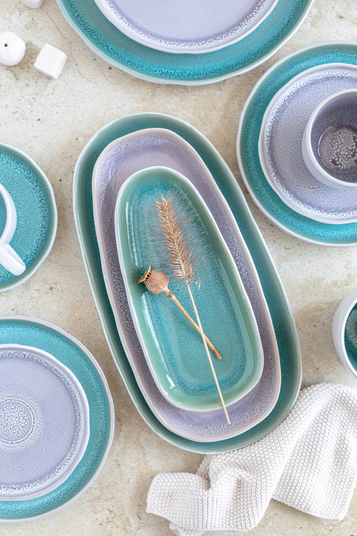 SERVIERPLATTEN-SET ELEA  - Flieder, Basics, Keramik - Mäser