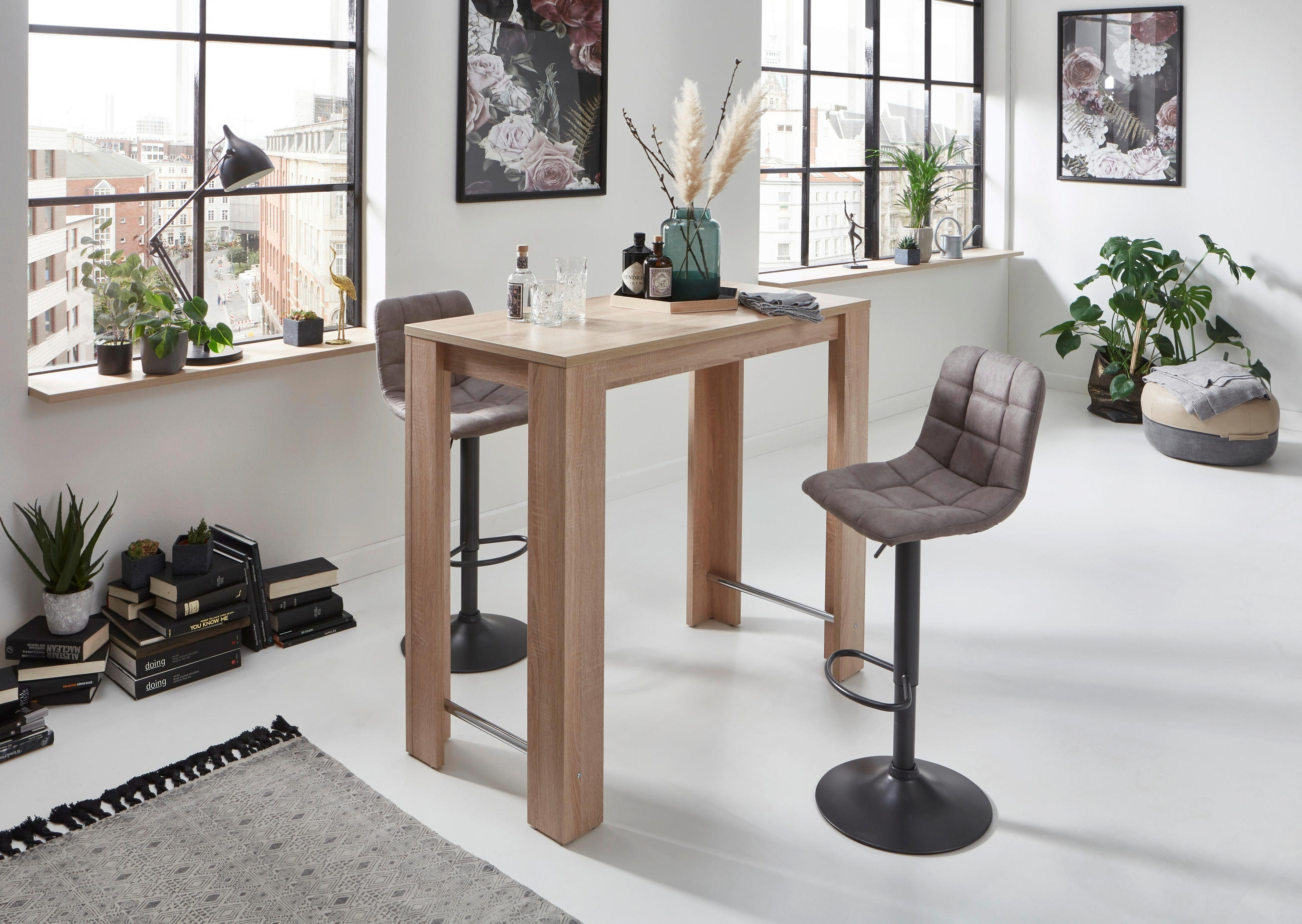 TISCHGRUPPE Sonoma Eiche  - Grau/Sonoma Eiche, MODERN, Textil/Metall (120/108/58cm) - MID.YOU