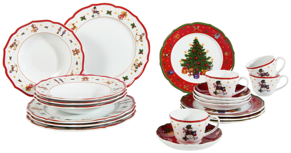 KAFFESERVIS 12 delar  - vit/röd, Klassisk, keramik - X-Mas